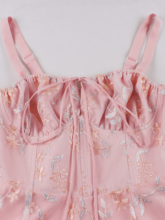 ピンクの刺繍入りレトロドレス Aライン 1950年代 オードリー ヘプバーン スタイル ミディ スウィング ドレス レディース 2025