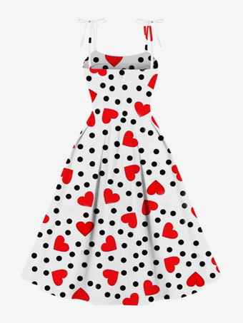 Robe vintage à motif cœur A-line années 1950 style Audrey Hepburn à pois Robe à bretelles pour la Saint-Valentin pour femme 2025