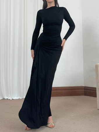 ブラック ルーシュディテールのロングスリーブボディコンドレス、エレガントなパーティーマキシドレス、女性用 2025