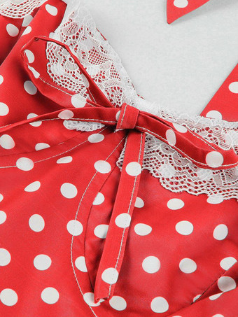 ホルターネックのヴィンテージドレス 1950年代 オードリー ヘプバーン スタイル 水玉模様 レーストリム Aライン ミディ スウィングドレス レディース 2026