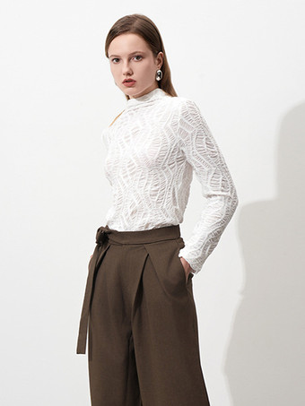 長袖 T シャツ プリーツ テクスチャード フィット ハーフ タートルネック ベースレイヤー トップス レディース 2025