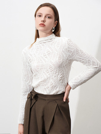 長袖 T シャツ プリーツ テクスチャード フィット ハーフ タートルネック ベースレイヤー トップス レディース 2025