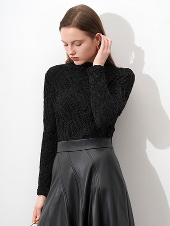 長袖 T シャツ プリーツ テクスチャード フィット ハーフ タートルネック ベースレイヤー トップス レディース 2025