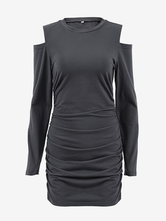 カットアウトショルダーのボディコンドレス、長袖、ジュエルネック、スリムフィット、セクシーなミニドレス、レディース 2025