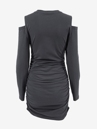 カットアウトショルダーのボディコンドレス、長袖、ジュエルネック、スリムフィット、セクシーなミニドレス、レディース 2025