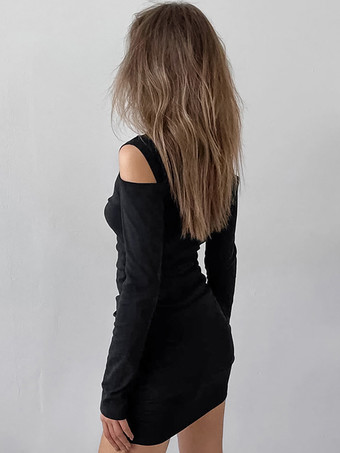 カットアウトショルダーのボディコンドレス、長袖、ジュエルネック、スリムフィット、セクシーなミニドレス、レディース 2025