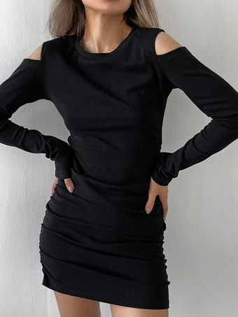 カットアウトショルダーのボディコンドレス、長袖、ジュエルネック、スリムフィット、セクシーなミニドレス、レディース 2025