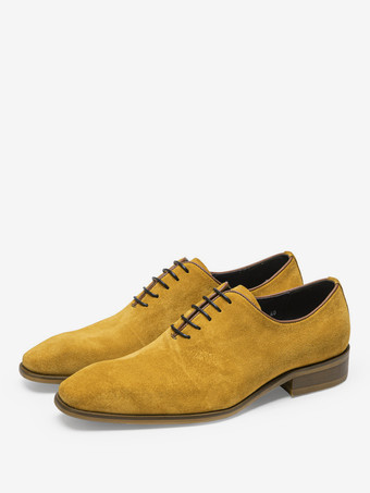 オレンジ 男性用ドレスシューズ スタイリッシュなラウンドトゥレザー