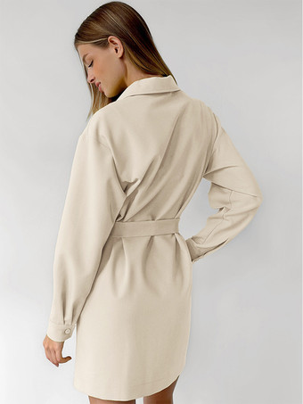 ミニマリストシャツドレス ベルト付き ターンダウンカラー 長袖 ミニドレス レディース 2025