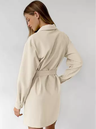 Minimalist Shirt Dress Belted Turndown Collar Long Sleeves Mini Dress For  Women 2026 - Milanoo.com