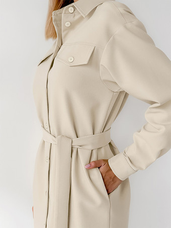 ミニマリストシャツドレス ベルト付き ターンダウンカラー 長袖 ミニドレス レディース 2025