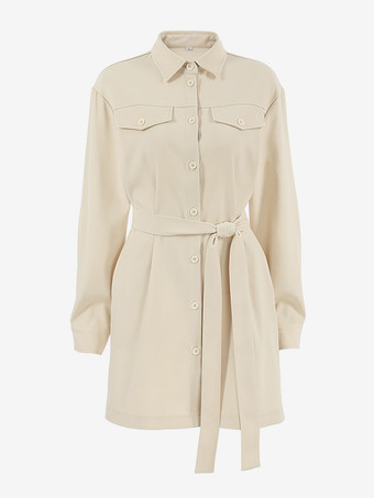 ミニマリストシャツドレス ベルト付き ターンダウンカラー 長袖 ミニドレス レディース 2025