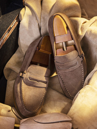 メンズ ペニーローファー ラウンドトゥ レザーシューズ