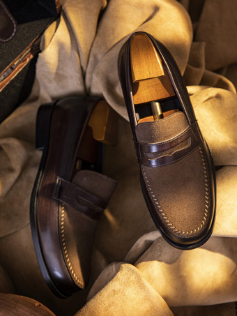 メンズ ペニーローファー ラウンドトゥ レザーシューズ