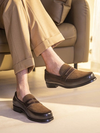 メンズ ペニーローファー ラウンドトゥ レザーシューズ