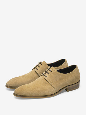 カーキ 男性用ドレスシューズ モダン ラウンドトゥ レザー