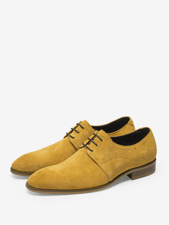 オレンジ 男性用ドレスシューズ モダン ラウンドトゥ レザー