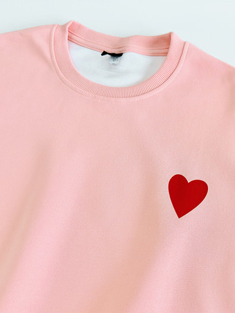 キュートなハートのディテール付きオーバーサイズスウェットシャツ 長袖 ジュエルネックライン 春のレディーストップス 2025