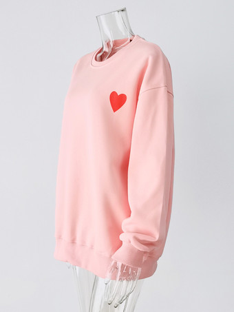 キュートなハートのディテール付きオーバーサイズスウェットシャツ 長袖 ジュエルネックライン 春のレディーストップス 2025
