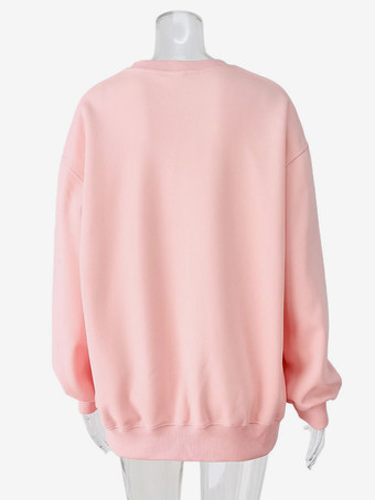 キュートなハートのディテール付きオーバーサイズスウェットシャツ 長袖 ジュエルネックライン 春のレディーストップス 2025