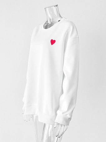 キュートなハートのディテール付きオーバーサイズスウェットシャツ 長袖 ジュエルネックライン 春のレディーストップス 2025
