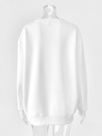 キュートなハートのディテール付きオーバーサイズスウェットシャツ 長袖 ジュエルネックライン 春のレディーストップス 2025