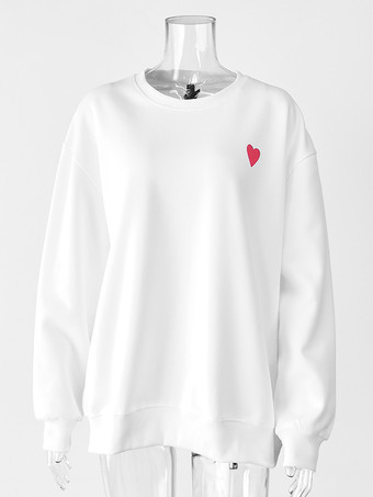 キュートなハートのディテール付きオーバーサイズスウェットシャツ 長袖 ジュエルネックライン 春のレディーストップス 2025