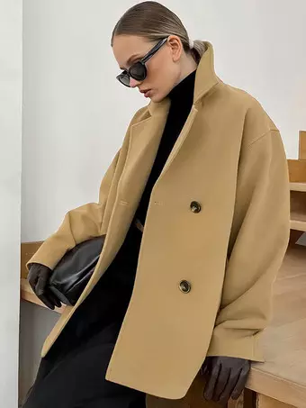 New Lapel Drop Shoulder Double-Breasted Short Jacket