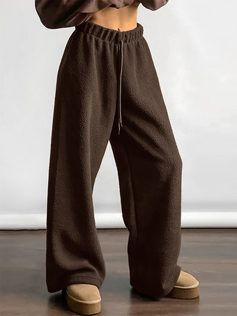 ドローストリング付きの快適なシェルパフリースパンツ、レディース用カジュアル春ワイドレッグパンツ 2025