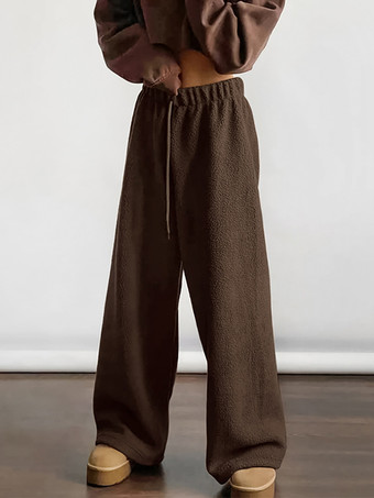 ドローストリング付きの快適なシェルパフリースパンツ、レディース用カジュアル春ワイドレッグパンツ 2025