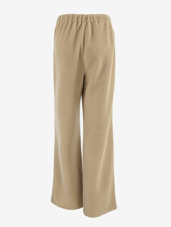 ドローストリング付きの快適なシェルパフリースパンツ、レディース用カジュアル春ワイドレッグパンツ 2025