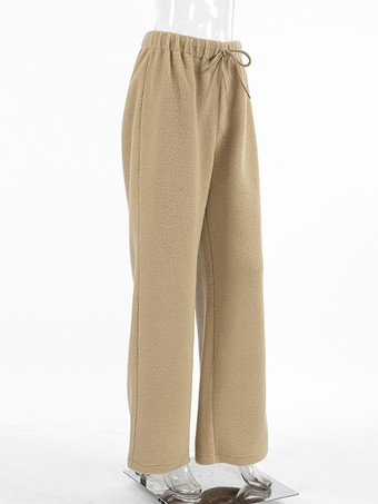 ドローストリング付きの快適なシェルパフリースパンツ、レディース用カジュアル春ワイドレッグパンツ 2025