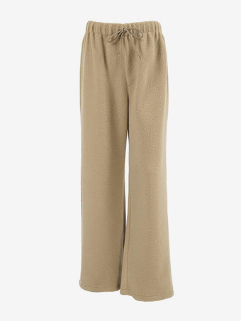 ドローストリング付きの快適なシェルパフリースパンツ、レディース用カジュアル春ワイドレッグパンツ 2025