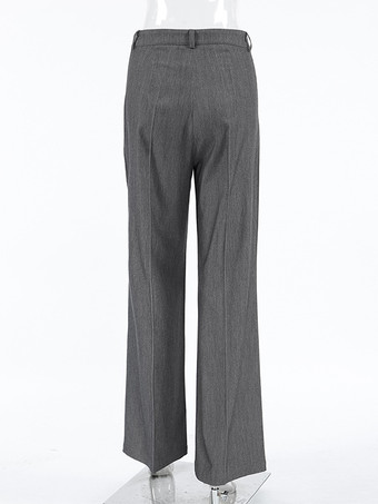 グレー ストレート レッグ トラウザー ウエスト上げ プリーツ 春 カジュアル ワイドレッグ パンツ レディース 2025