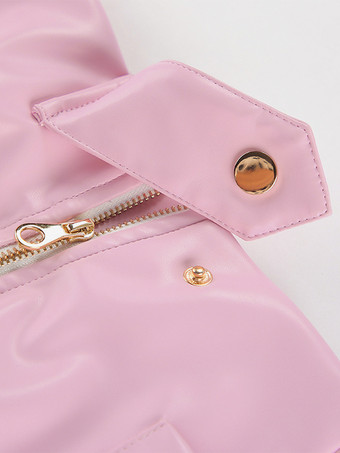 Rosa Kunstlederrock mit Taschen erhöhter Taille lässiger Frühlings-Midirock mit Schlitz für Frauen 2025