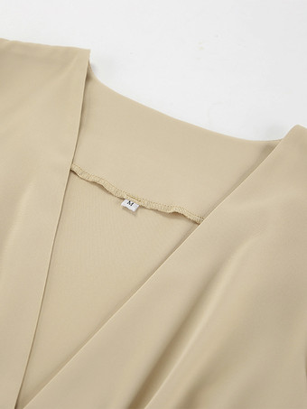 スケータードレス カーキ ディープVネック ロングパフスリーブ Aライン セミフォーマル パーティー ミニドレス レディース 2025