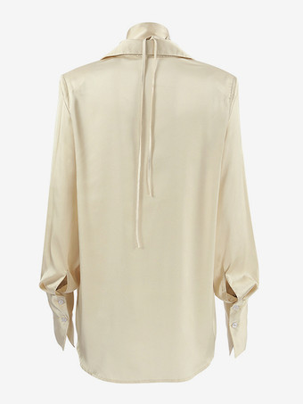 シャンパン サテン ブラウス チョーカー ターンダウンカラー 春 カジュアル 長袖 トップス レディース 2025