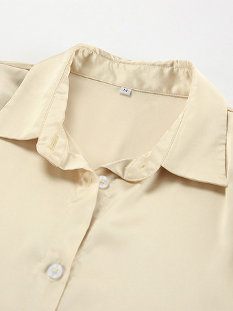 シャンパン サテン ブラウス チョーカー ターンダウンカラー 春 カジュアル 長袖 トップス レディース 2025