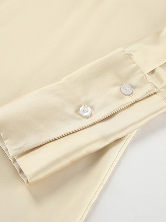 シャンパン サテン ブラウス チョーカー ターンダウンカラー 春 カジュアル 長袖 トップス レディース 2025