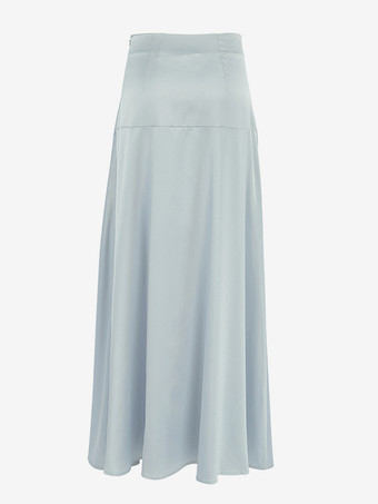 グレーのサテンスカート、スリット入り、ハイウエスト、無地、夏用、Aライン、ロングスカート、レディース、2025