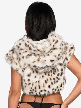 フェイクファー クロップトップ フード付き ノースリーブ ヒョウ柄 セクシー クラブウェア レディース 2026