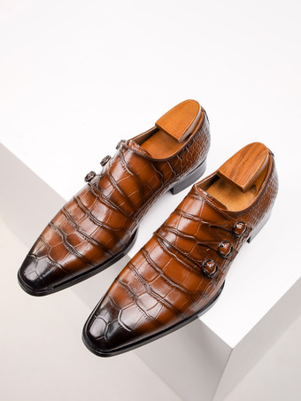 男性用モンクシューズ 高品質スクエアトゥ メタルディテール レザー