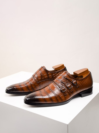 男性用モンクシューズ 高品質スクエアトゥ メタルディテール レザー