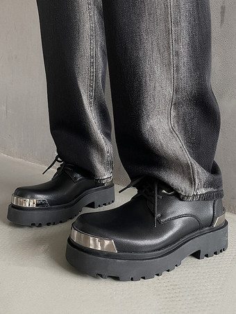 メンズドレスシューズ モダン ラウンドトゥ メタルディテール PUレザー