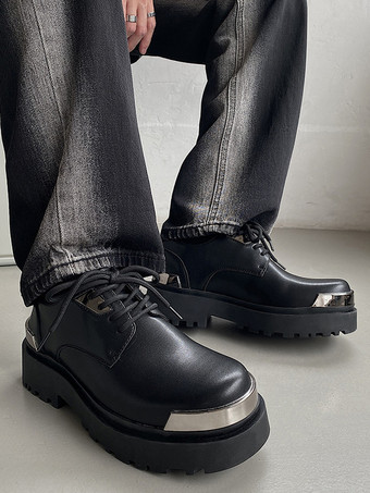 メンズドレスシューズ モダン ラウンドトゥ メタルディテール PUレザー