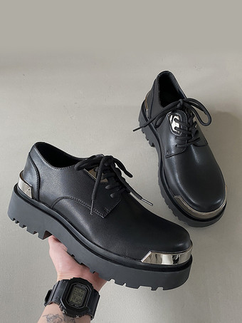 メンズドレスシューズ モダン ラウンドトゥ メタルディテール PUレザー