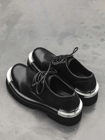 メンズドレスシューズ モダン ラウンドトゥ メタルディテール PUレザー