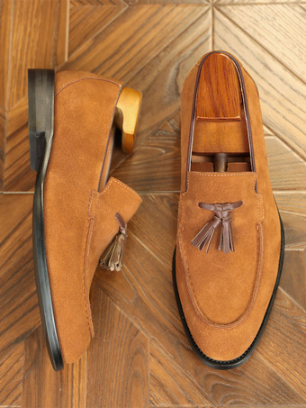 メンズ タッセルローファー スエードレザー スクエアトゥ メンズローファーシューズ