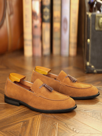 メンズ タッセルローファー スエードレザー スクエアトゥ メンズローファーシューズ