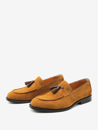 メンズ タッセルローファー スエードレザー スクエアトゥ メンズローファーシューズ